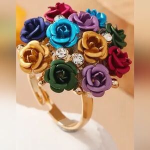 BLOOMING ROSE RING GOLD DOZEN ROSES FITS 6,7,8,9,10
